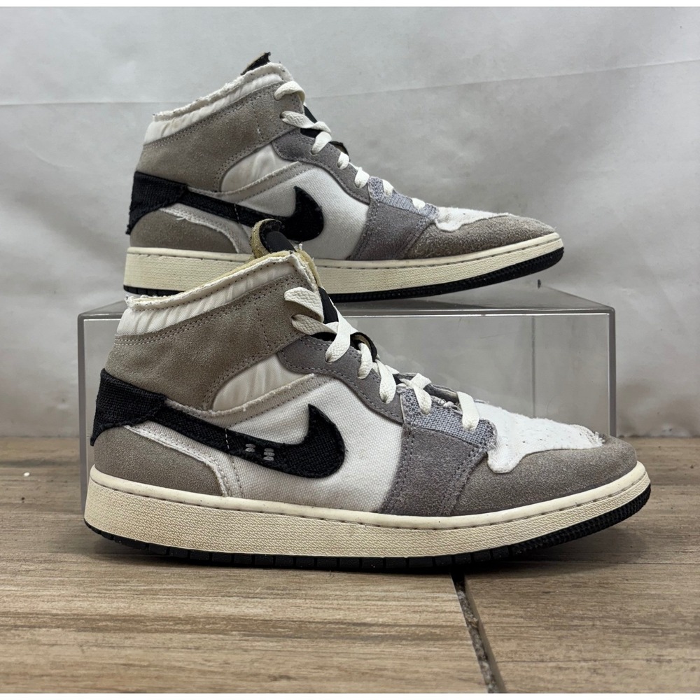 Air Jordan 1 Mid SE Craft Inside Out White Black Sneakers Youth Size 7Y